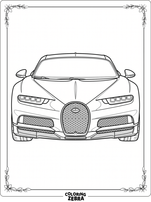 A front view Bugatti with a large grille
