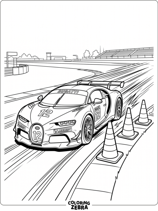 A Bugatti race car speeding along a track