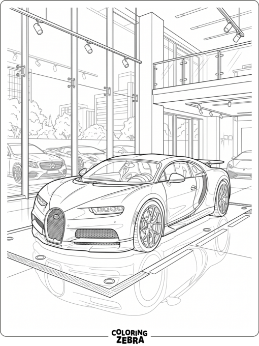 Bugatti on display in a modern showroom
