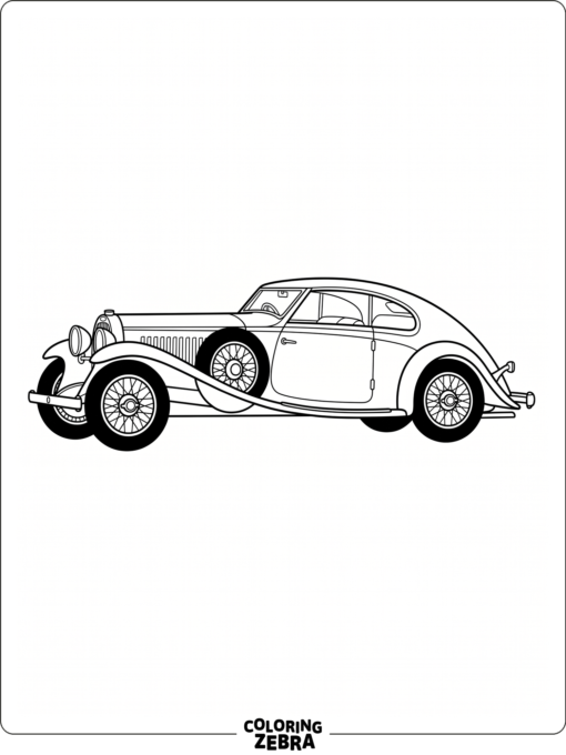 A Bugatti in side view with a long sleek body