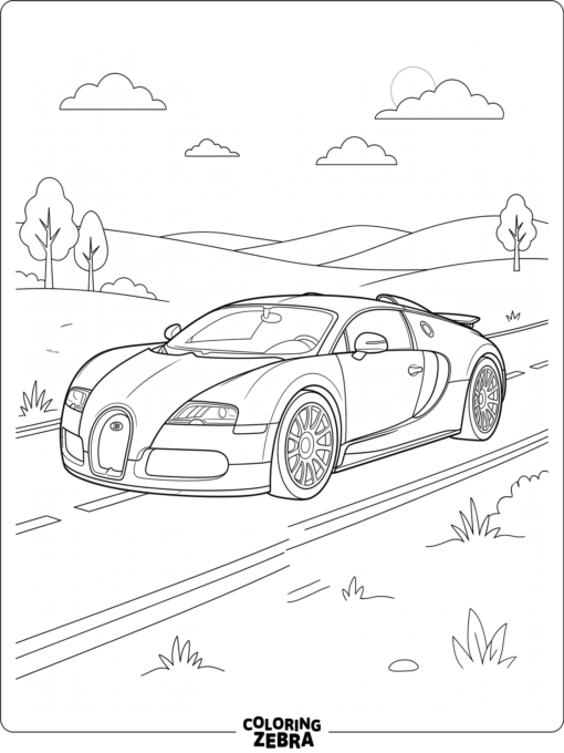 A Bugatti Veyron driving on a simple road