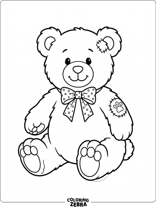 A teddy bear with a bow tie and patch