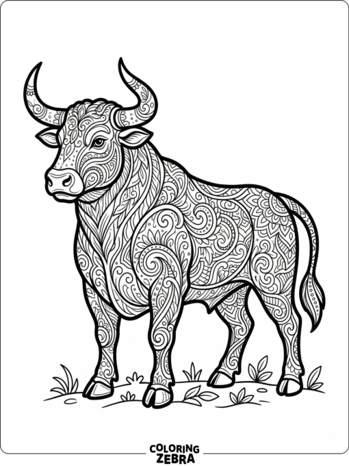 A bold bull outline with decorative open spaces