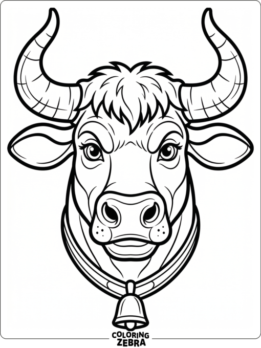 A bull face shown from the front with broad horns