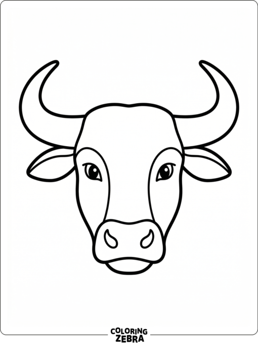 A bull head with wide horns and a centered face