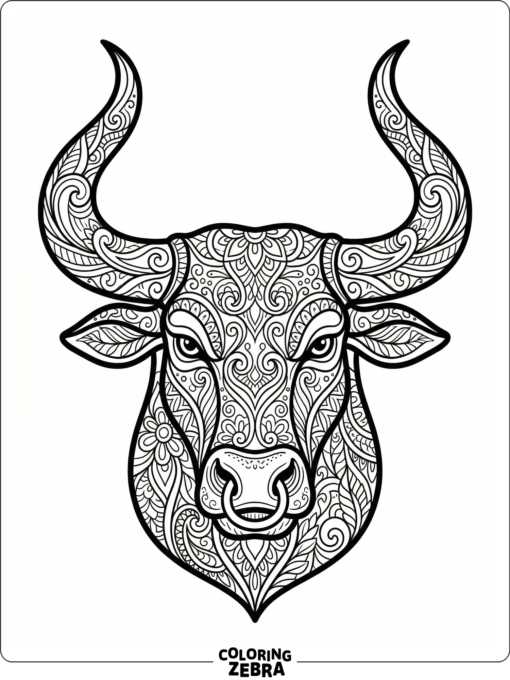 A bull head filled with zentangle patterns
