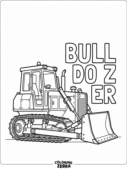 Bulldozer next to large alphabet letters