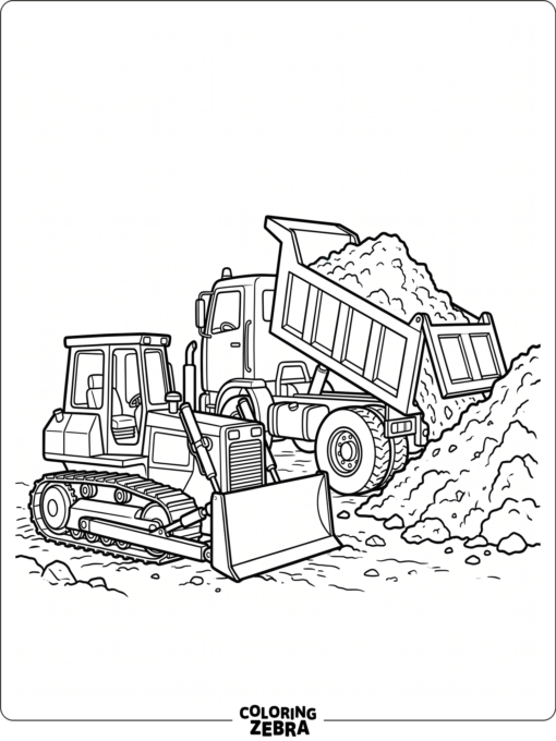 Bulldozer and dump truck on a job site