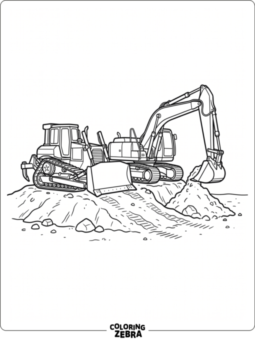 Bulldozer and excavator at a worksite