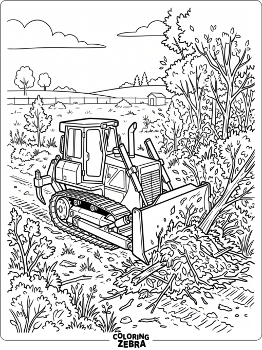 Bulldozer clearing land with brush piles