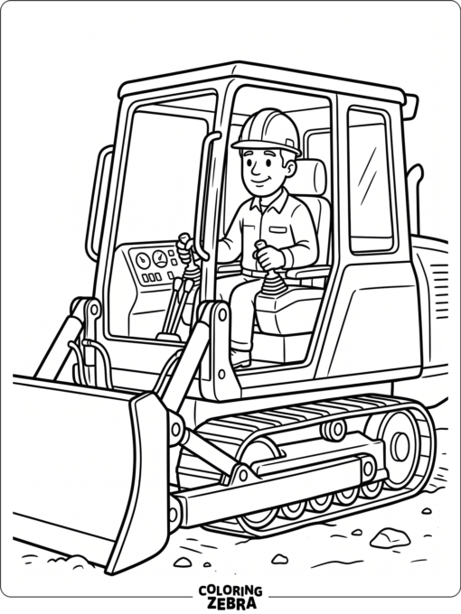 Bulldozer driver inside the cab