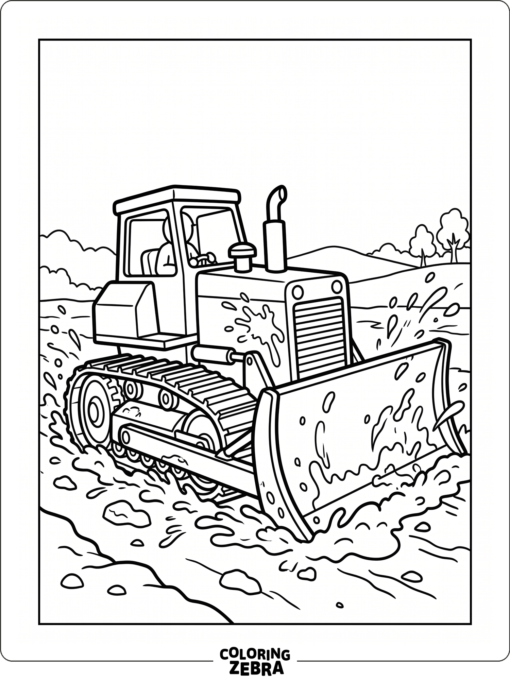 Bulldozer in muddy ground with splashes