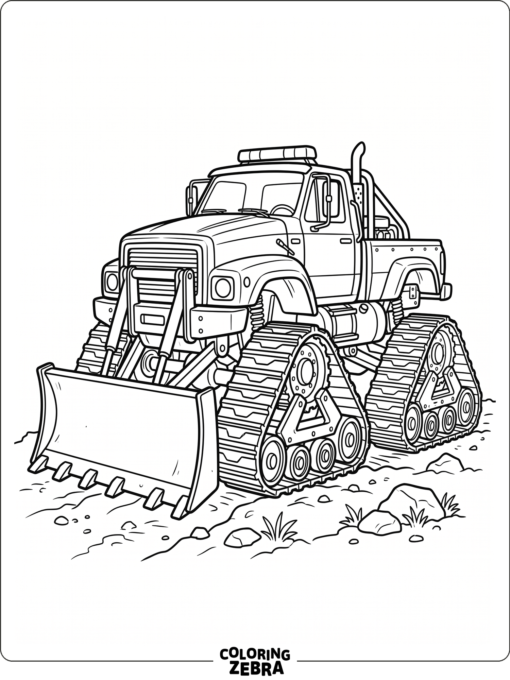 A monster truck with a bulldozer blade