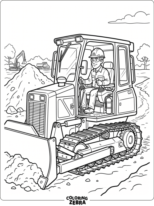 Bulldozer operator in a hard hat