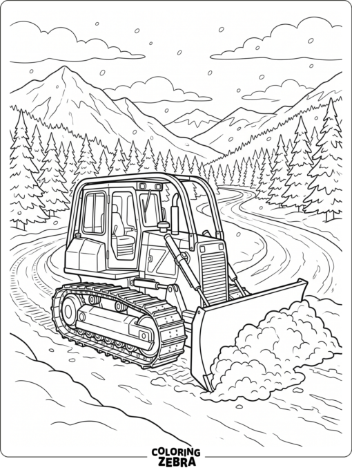 Bulldozer with a snow plow on a road