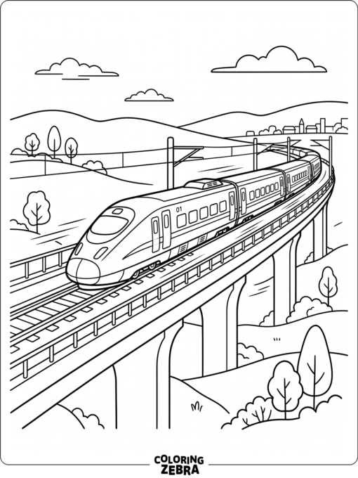 Bullet train speeding along a clean elevated track