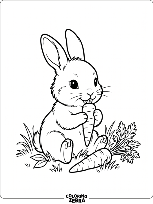 A bunny eating a carrot with leafy tops