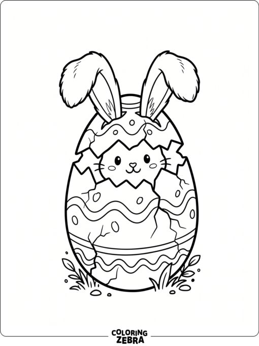 A bunny-shaped egg with ears and a face