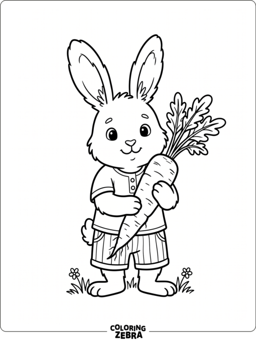 A bunny holding a carrot in its paws