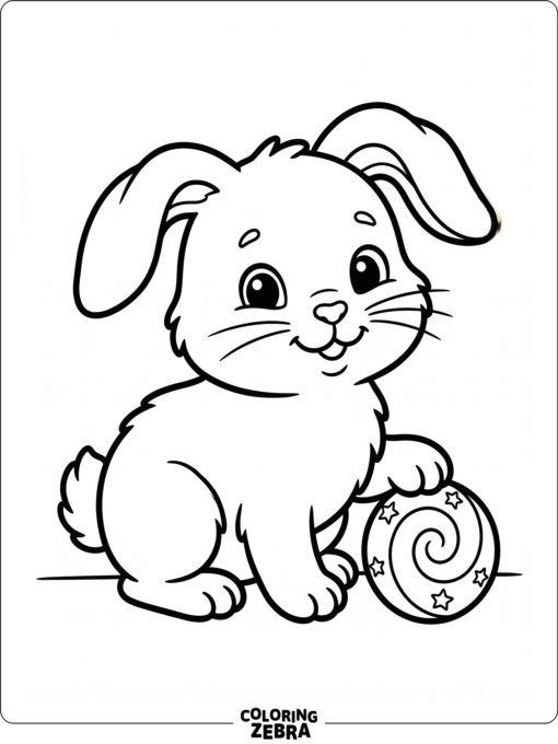 A small bunny with rounded shapes and a ball