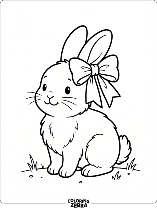 A bunny with a bow on one ear