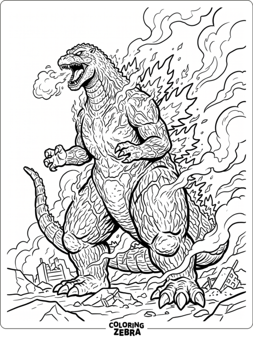 A burning Godzilla with glowing body cracks