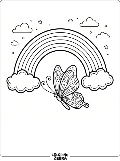 A butterfly under a rainbow