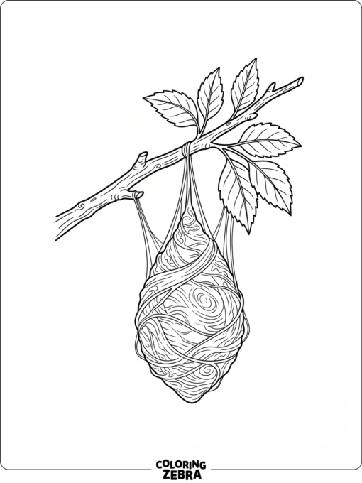A hanging cocoon on a simple twig