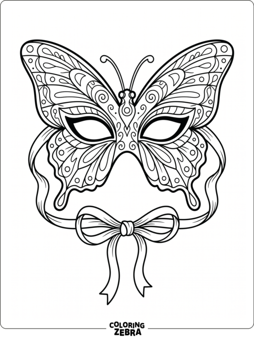 A butterfly mask with wing shapes and a ribbon