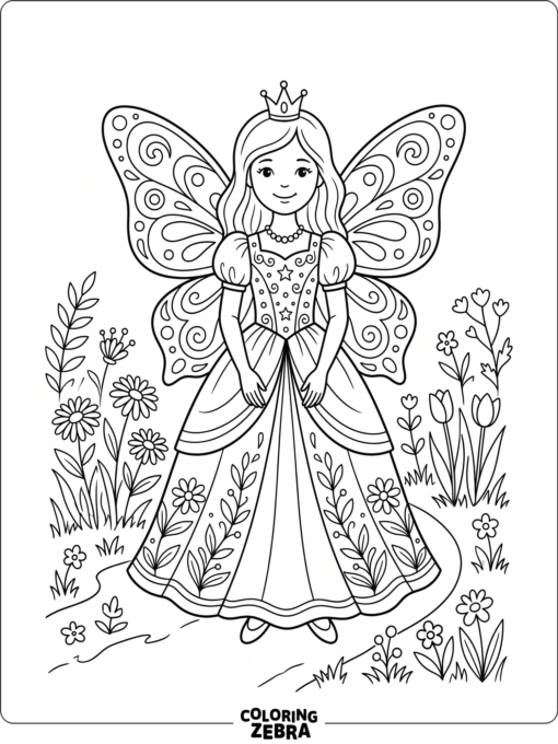 A princess with butterfly wings and a crown