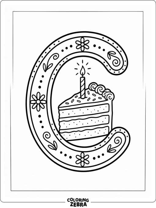 Una porción de tarta junto a una gran letra C