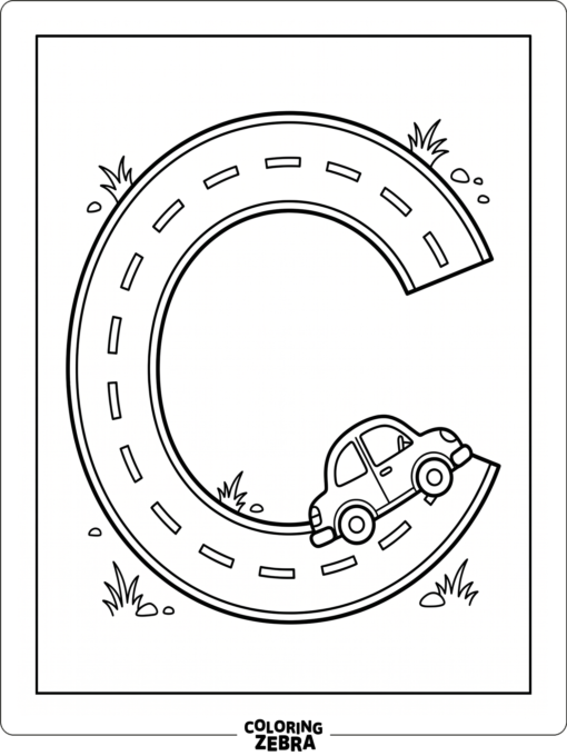Un coche que circula por una curva en forma de C