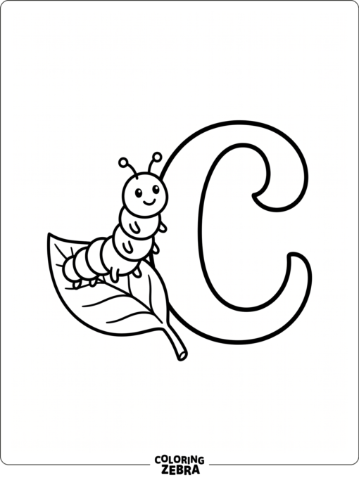 A caterpillar next to the letter C