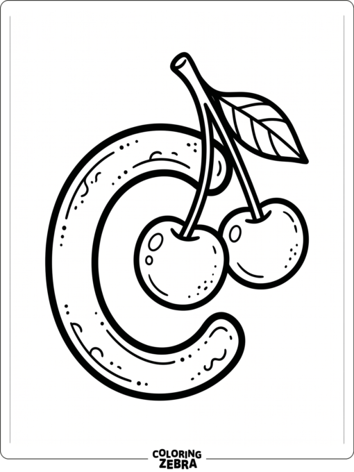 Un par de cerezas junto a una gran letra C