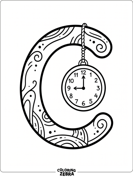 Un reloj junto a una gran letra C