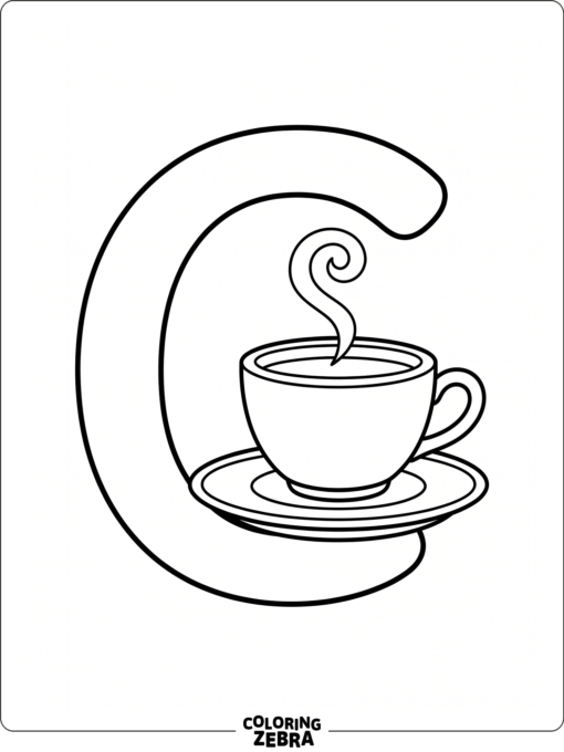 Una taza junto a una gran letra C