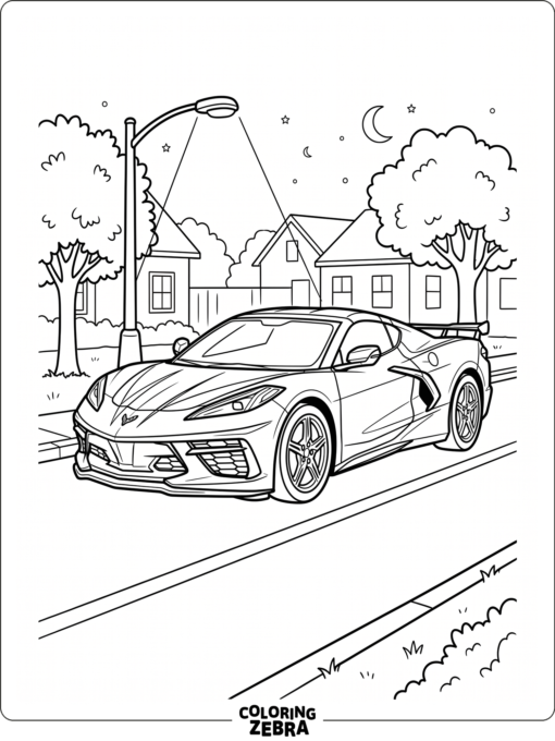 A C8 Corvette with sharp angles under a streetlamp