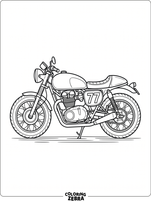 A cafe racer motorcycle with a number plate