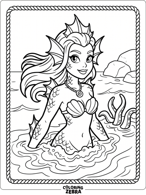 Cala Maria standing near water with flowing hair
