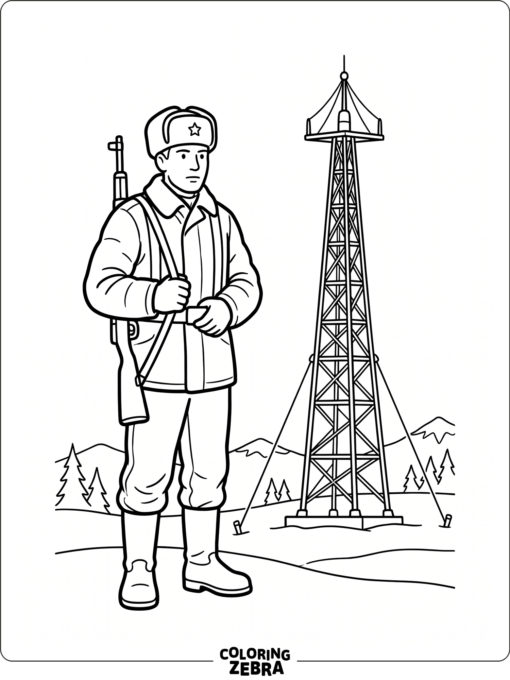 winter soldier near a radio tower