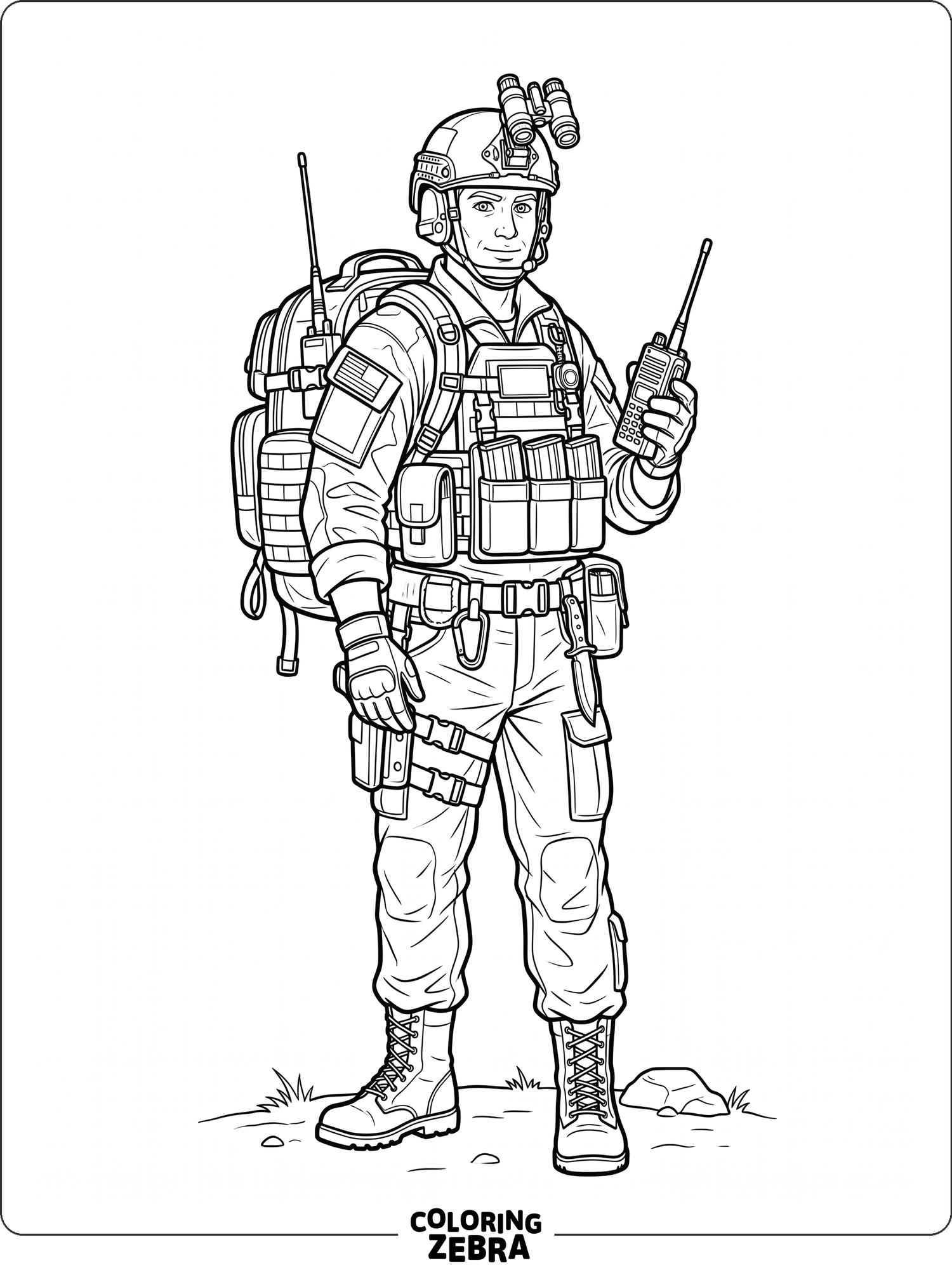 tactical soldier standing with a radio