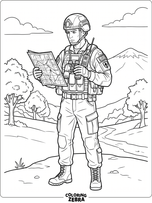 soldier holding a map and binoculars