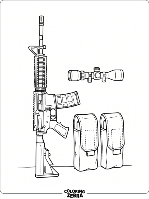 rifle with ammo pouches and scope