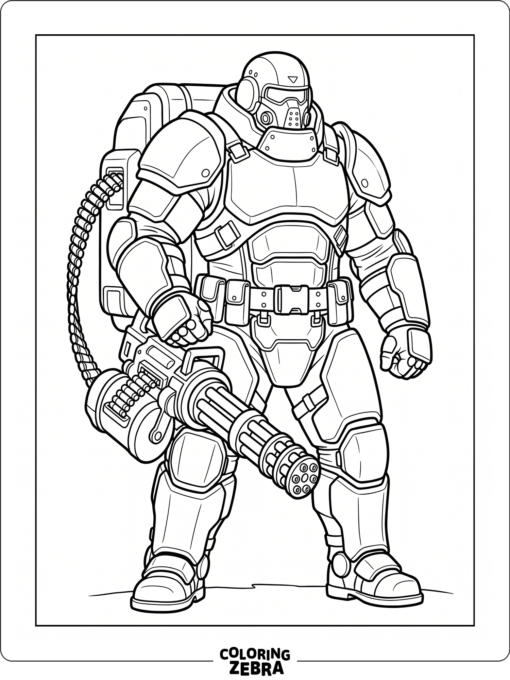Armored Juggernaut soldier holding a minigun