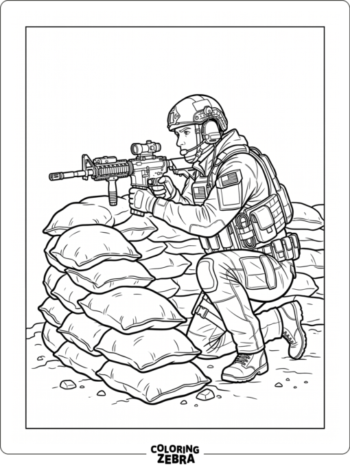 Modern Warfare 2 operator crouching by sandbags