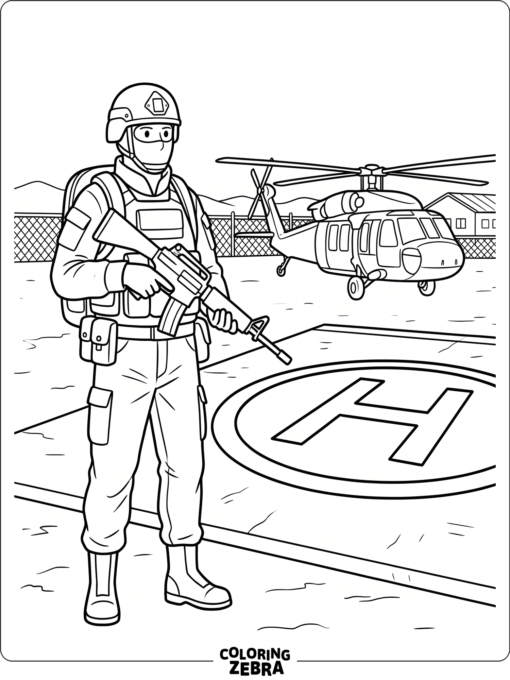 Modern Warfare soldier near a helicopter pad