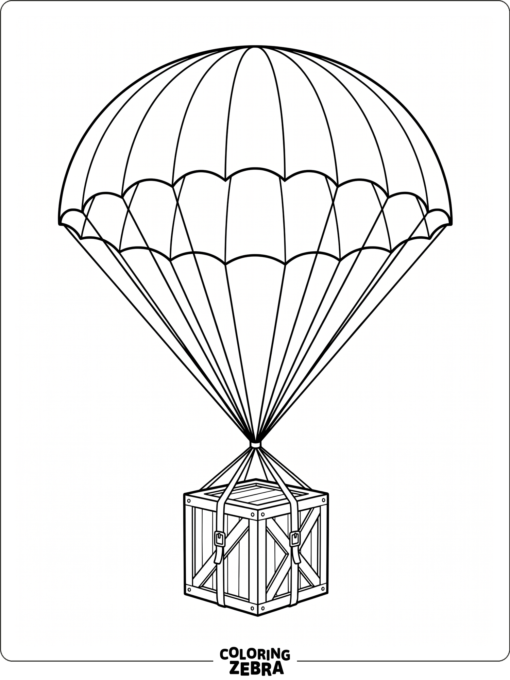 Open parachute carrying a supply crate