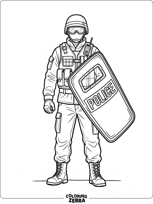 Soldier holding a riot shield upright