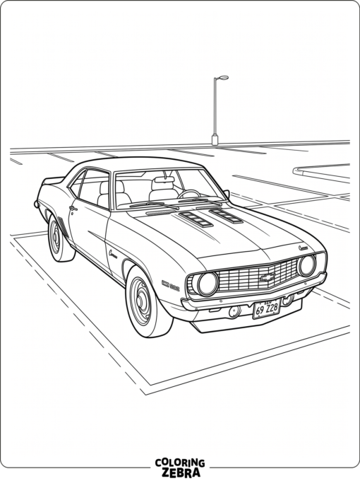 A classic Camaro coupe with hood vents