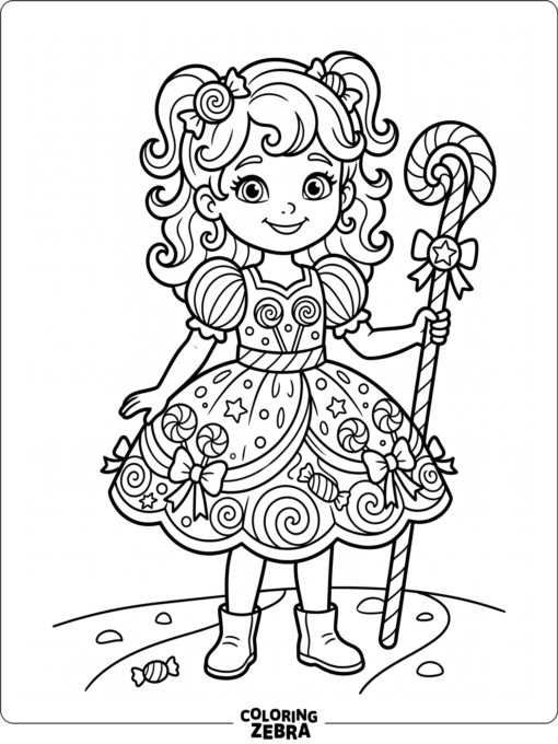 A Candyland character holding a candy cane staff